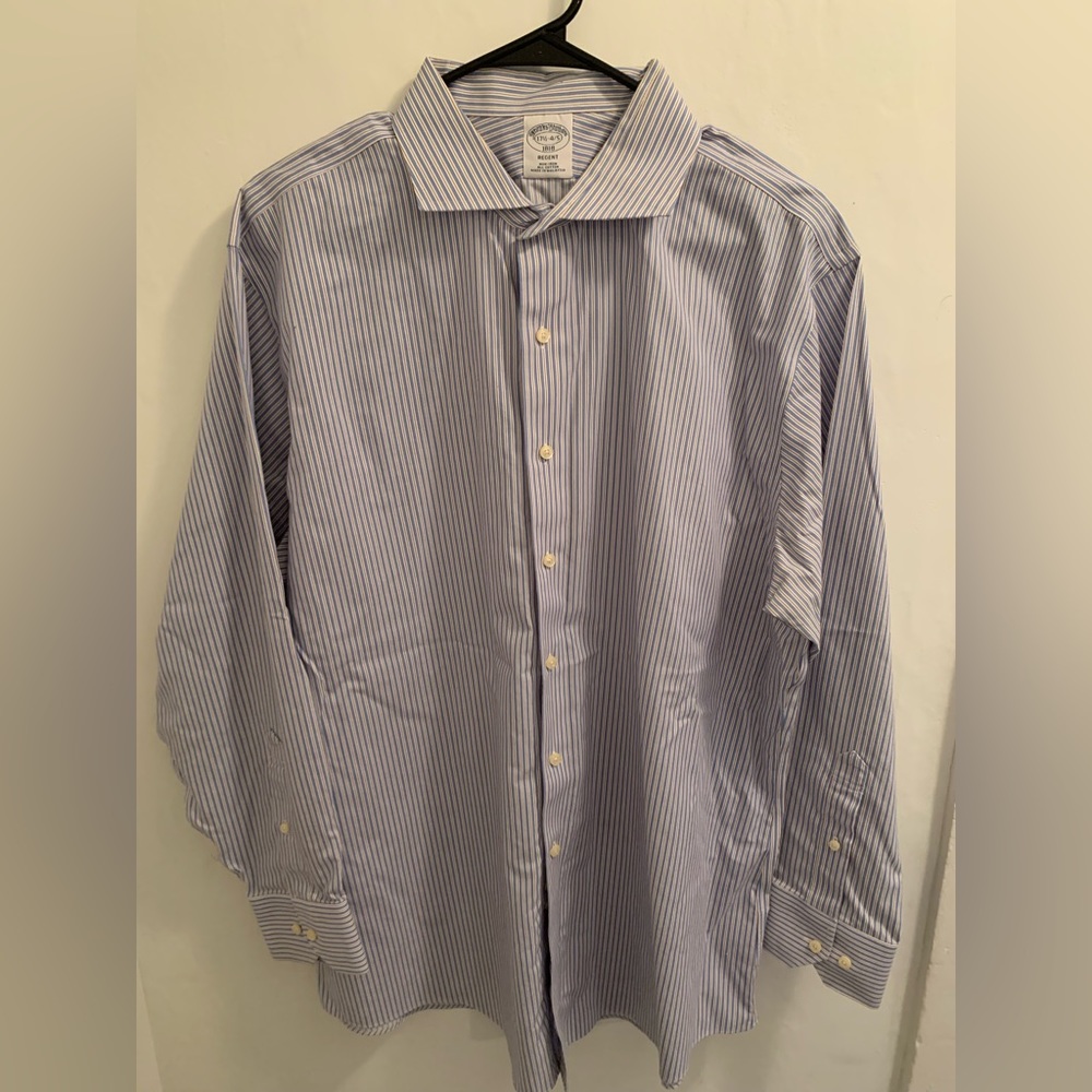 Brooks Brothers Men's 17.5-4/5 Regent Fit Long Sleeve Button Shirt Blue Stripes